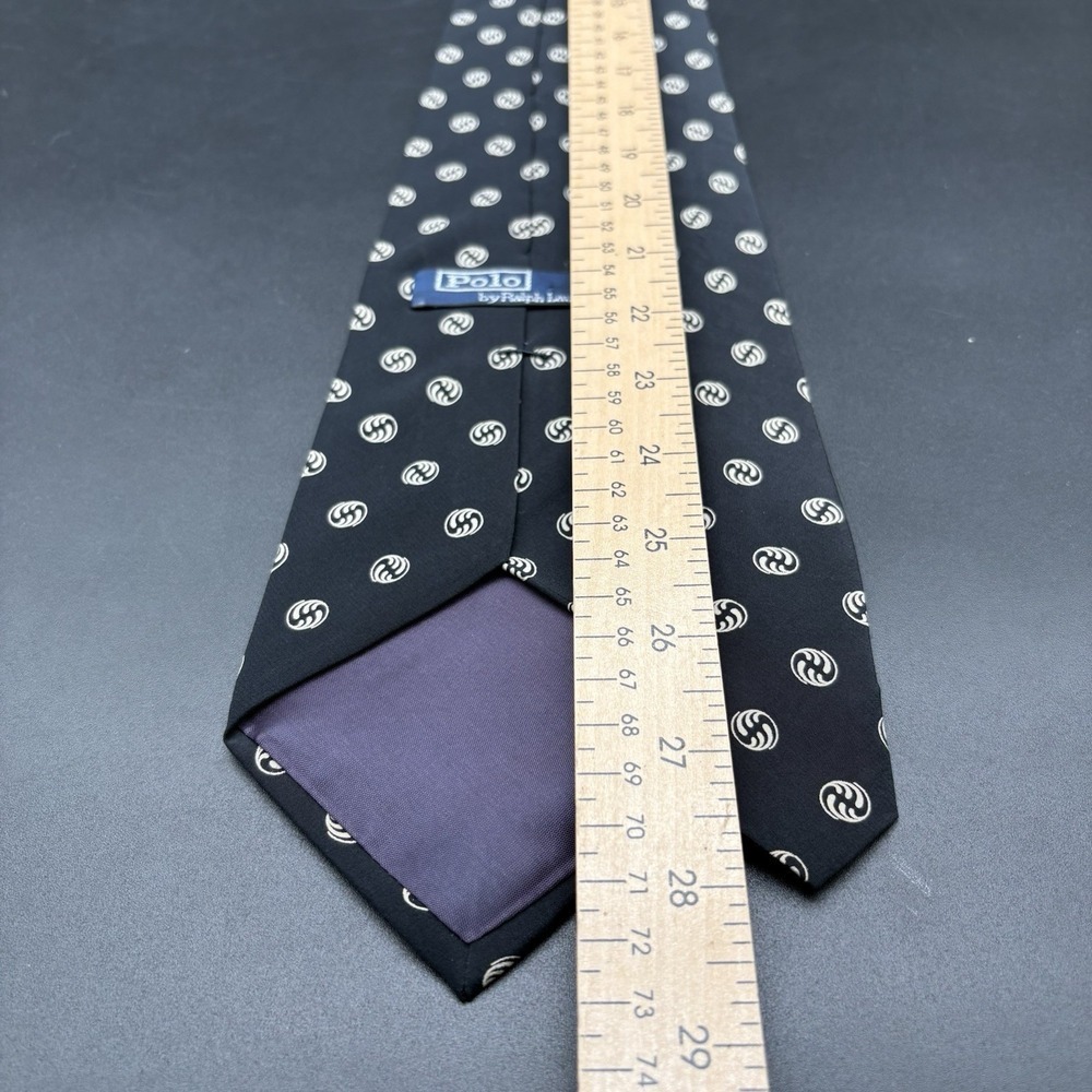 Polo Ralph Lauren Vintage Black Monogram Tie 56 Inch Made in USA 100% Silk 4 In - Picture 12 of 16